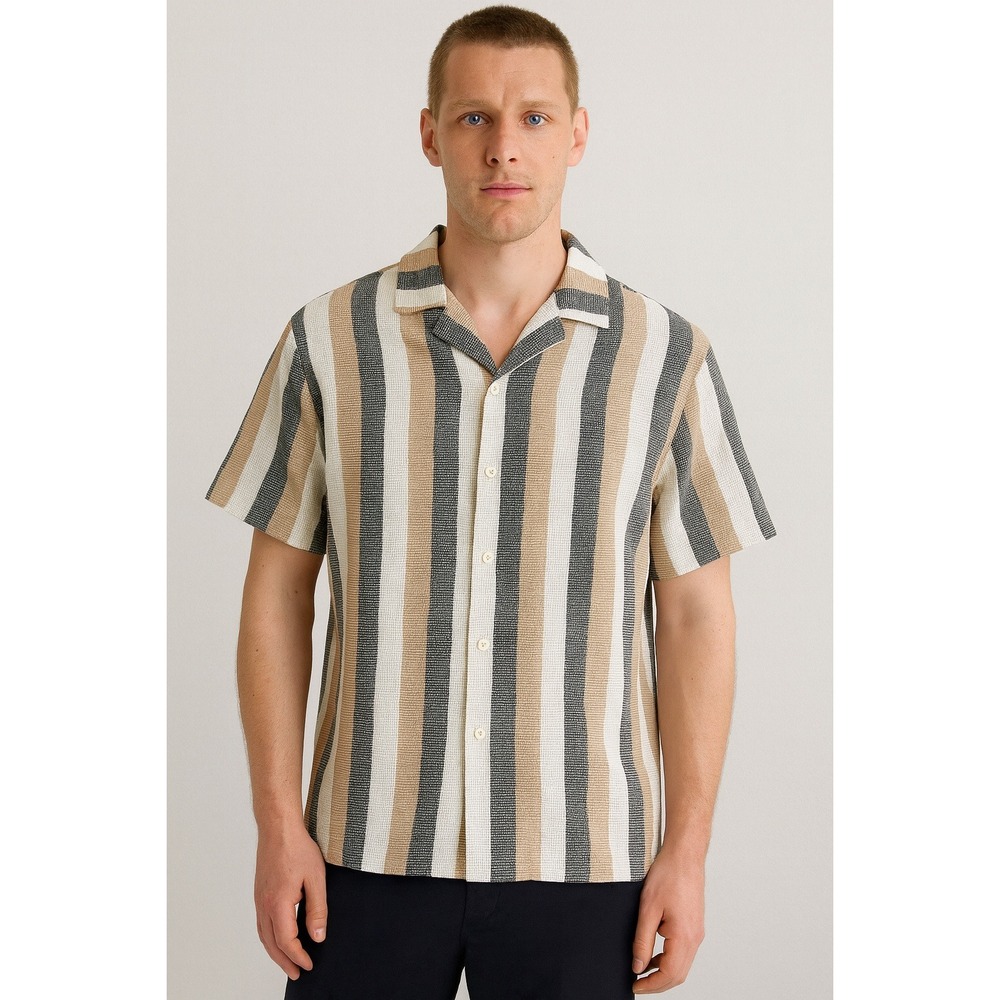 NWT McCarren Studio Men S Striped Camp‎ Shirt Beach Button Up Casual Top resort